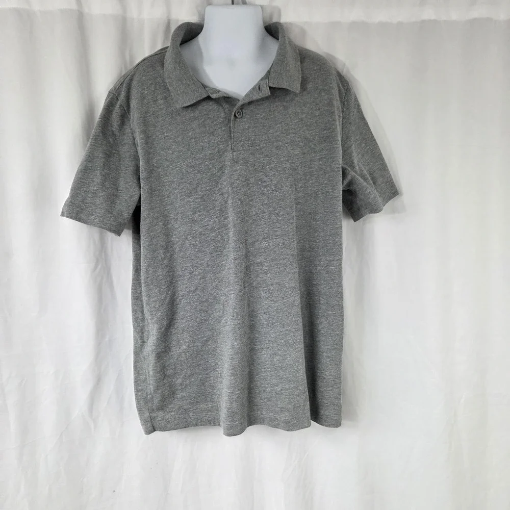 Old Navy Polo Shirt Kids 10-12 Gray Tagless Collared Jersey Short Sleeve Top